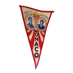Vintage Grace Ranier Monaco Wedding Flag Pennant Souvenir
